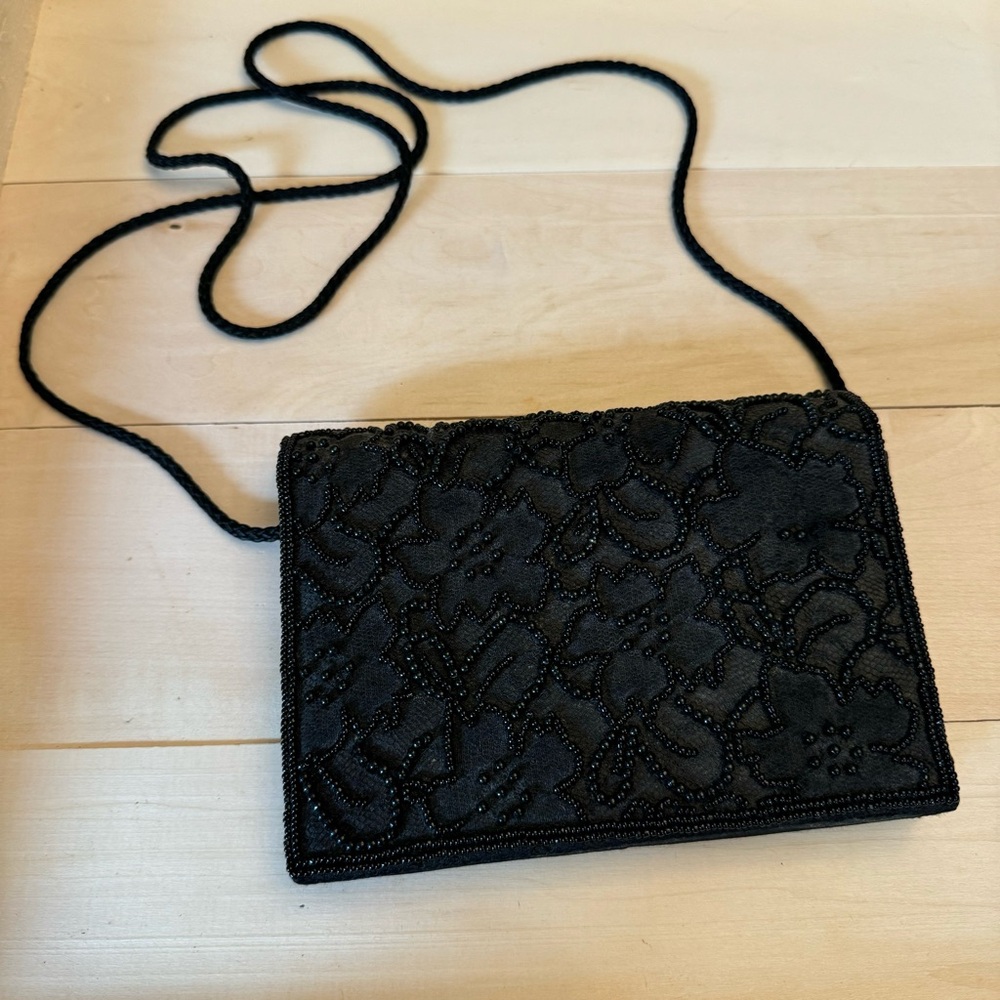 CAROLYNE BARTON Night Beaded Black Evening Bag Purse Vintage